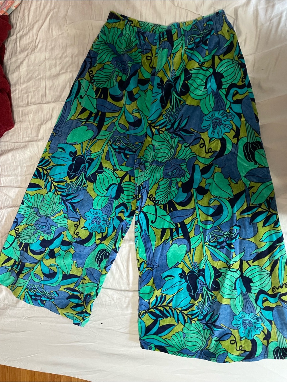 Vintage Wide-Leg Floral Pants in Blue and Green
